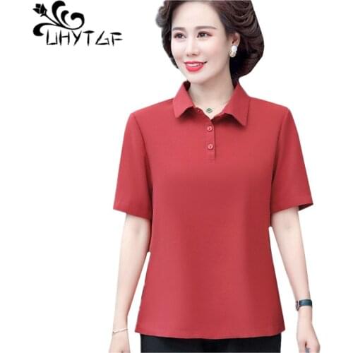 UHYTGF Middle-Aged Elderly Summer T-Shirt Women Short-Sleeved Female Short T-Shirt Mother Thin 5XL Plus Size Bottoming Tops 1693