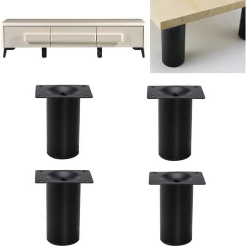 10CM Round Straight Tube Furniture Legs Sofa Cabinet Metal Support Legs Black for Furniture Middle Load-bearing Feet Bed Riser