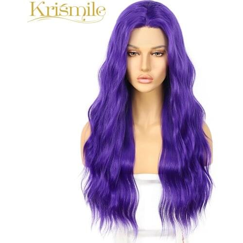 Long Deep Wave Synthetic Lace Front Wigs Dark Purple Color Hair for Women Party Cosplay Drag Queen Daily Heat Resistant Fiber