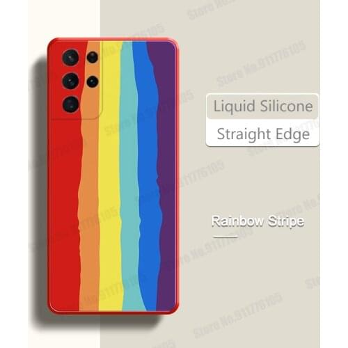 Rainbow Stripe Liquid Silicone Phone Case For Samsung Galaxy A12 A42 A72 A32 A71 A51 A52 5G S10 S9 S8 Soft Protective Back Cover