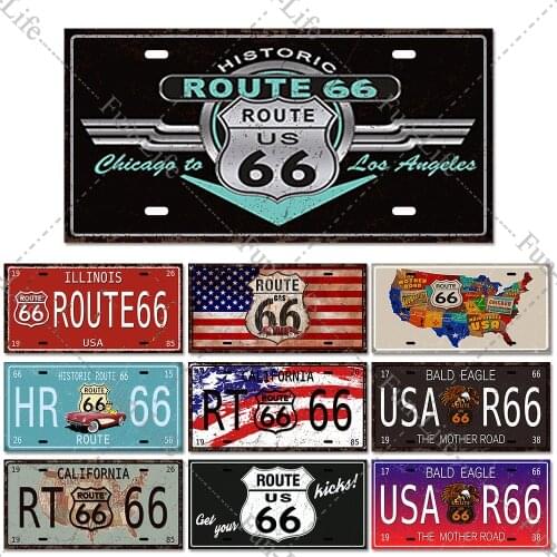 Route 66 Vintage Metal Tin Signs Car License Plate Poster Plaques Store Bar Pub Garage Wall Decoration