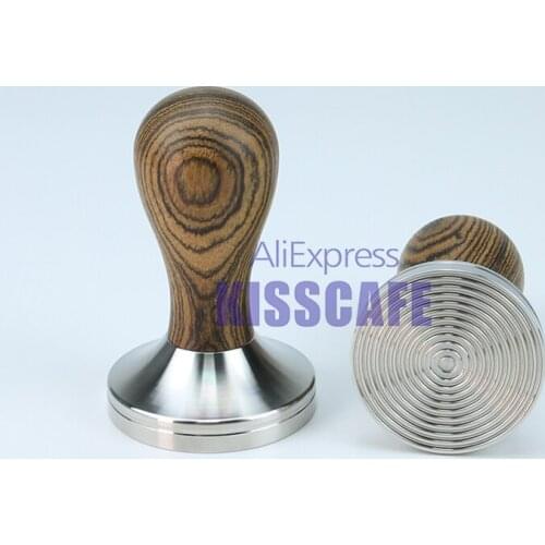 304 Stainless Steel Golden Sandalwood Handle Tamper Leopard Pattern Coffee Powder Hammer 51/54/57/58/58.35mm Tools Accessories