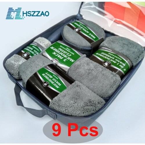 9pcs Car Cleaning Kit Car Wash Supplies Microfiber Towel Detailing Car Wheel Brush Waxing Sponge Combination Car Cleaning Tools