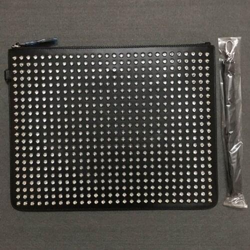 Business Men High Quality Cow Genuine Leather Handbag Brand Designer Rivets Studded Envelope Bags Office Party Packing Clutches