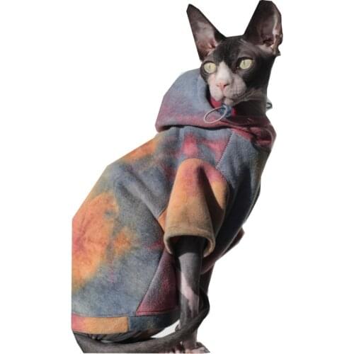 Pet Cat Sweater Dogs Plus Fleece Warmth Thick Clothes Tie-dye Hooded Sweater British Short Hairless Cat