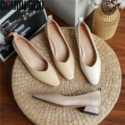 COVIBESCO Fashion Concise Genuine Leather Shoes For Women Top Women 2021 Newt Thick Heels Pumps Dancing Office Lady Shoes Woman