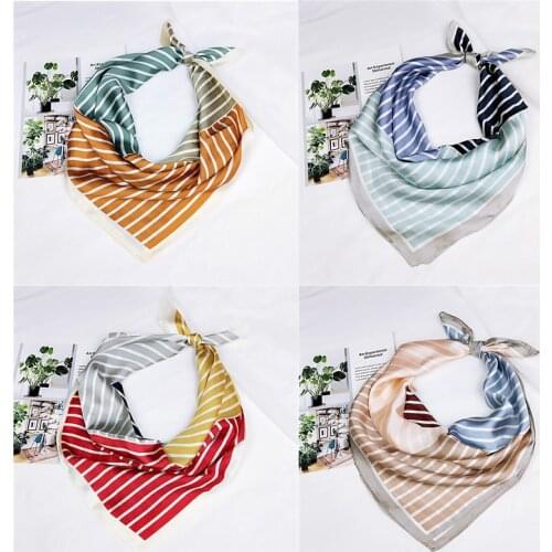 Yishine Whalesale 20pc Mix Colors Multifunction Stripes Printed Womens Satin Square Wraps Scarves Shawl Polyester Silk Scarf