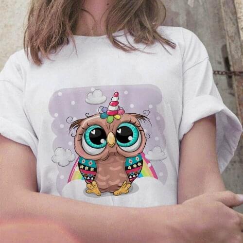 Women t shirt 2021 Summer Kawaii Owl Cartoon 90s Girl Harajuku T Shirt Casual White Short sleeve Tshirt Ladies Plus Size 3XL