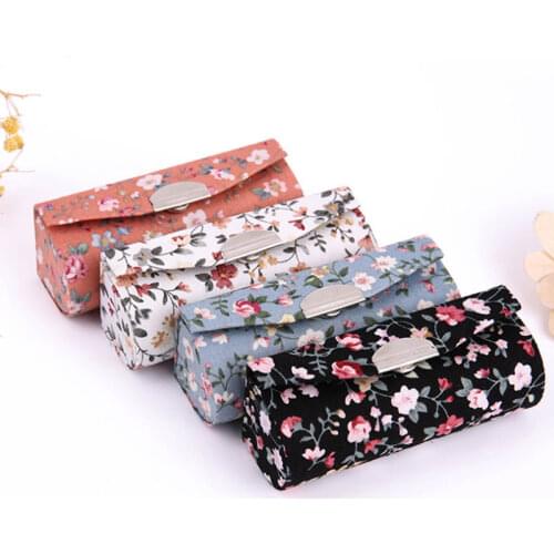 Women Mini Makeup Storage Box Lipstick Box With Mirror Flower Printing Single Lipstick Storage Case Fashion Cosmetic Bags