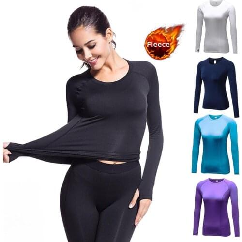Fanceey Add Wool 2019 Winter Yoga Top Long Sleeve Thermal Underwear Women Sport top gym Women fitness sport shirt base Warm