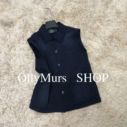 Distressed retro tooling vest high-quality womens lapel simple generous sleeveless short jacket Waistcoat