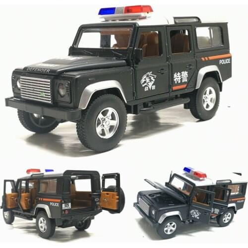 1:32 high simulation Land Defender Jeep police car Boy Child Simulation Model Toy Alloy Sound and Light Pull Back