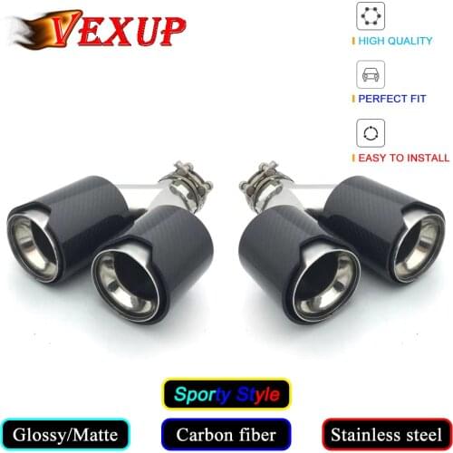 1PCS Universal Y Shape Dual Exhaust Tip Gloss Black Carbon Fiber Exhaust Pipe Tail Quad Muffler Tip for BMW M Series Sporty