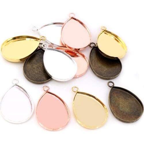 10pcs 18x25mm High Quality 4 Colors Plated Copper Drop Style Tooth Cabochon Base Cameo Settings Cabochon Cameo Base