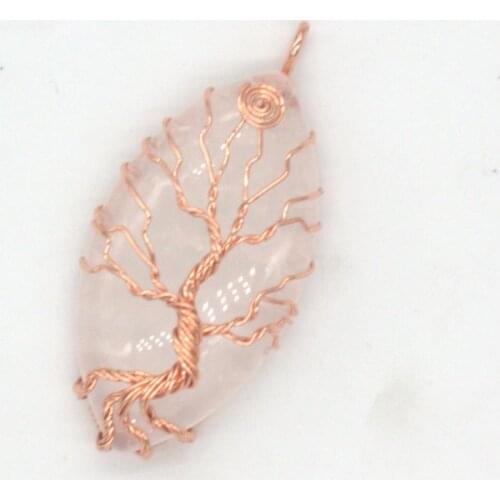 100-Unique 1 Pcs Rose Gold Color Handmade Wire Wrapped Marquise Shape Natural Rock Crystal Pendant