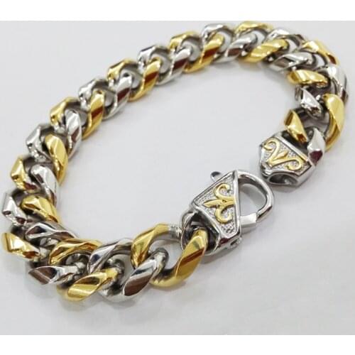 13/15mm Jewelry Mens Bracelet Cuban Curb chains 316L Stainless Steel Bracelet for Bangle Male Accessory Wholesale