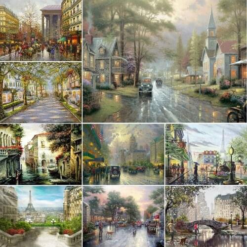 5D DIY Diamond Painting Landscape City Street Kit Full Drill Square Embroidery Diamond Mosaic Art Picture of Rhinestones Decor