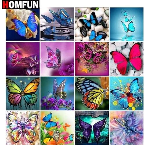 HOMFUN Diy 5d Diamond Painting "Butterfly & Flower Scenery" Cross Stitch Square Round Diamond Embroidery Handwork Rhinestone Art