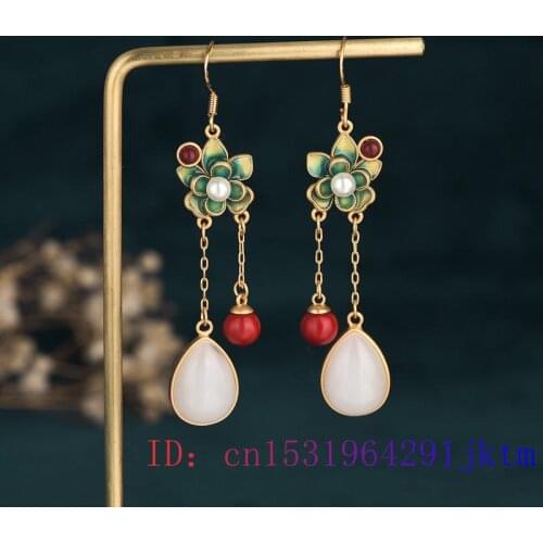 White Jade Flower Earrings Women Fashion Charm Gemstone Crystal Zircon Gifts Chalcedony Amulet Jewelry Natural 925 Silver