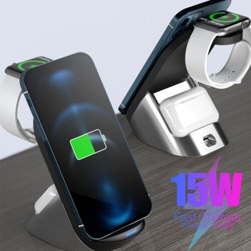 15W Wireless Charger Stand 3 in 1 Qi Fast Induction Charging Dock Station For Apple Airpods Watch 6 5 4 For iPhone 12 Pro Max