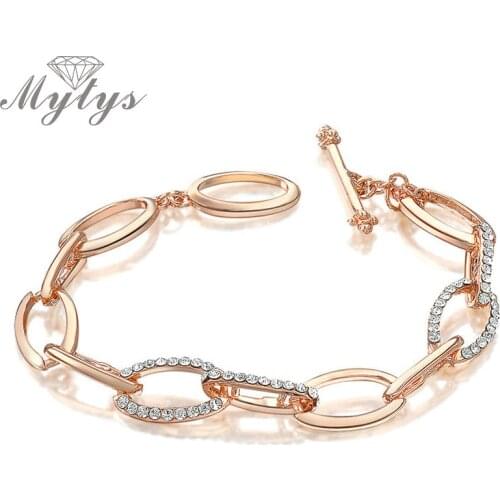 Mytys Rose Gold GP Element Clear White Crystals Bracelet Bangle B356