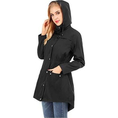 Women Lightweight Raincoat Female Waterproof Outdoor Hiking Rain Jacket Active Rainwear Drawstring Zipper Waist Raincoat