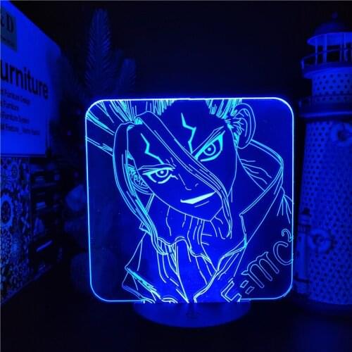 Dr.STONE Ishigami Senkuu 3D Night Light Anime Figure Decoration Lampara Led Lights Manga Lights Sunset Kawaii Room Decor Lampe
