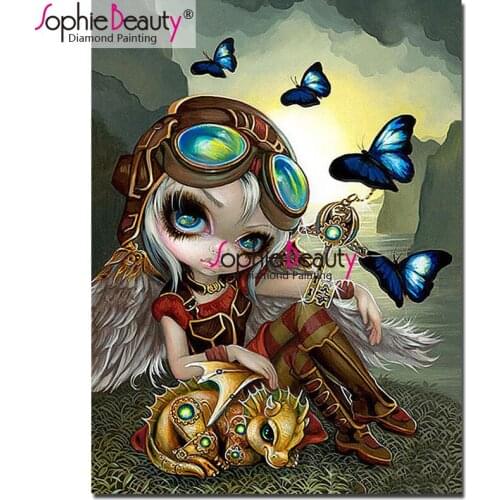 Sophie Beauty Diy Diamond Painting Full Cross Stitch cartoon girl butterfly Pattern Embroidery Rhinestone Mosaic Home Decro C667