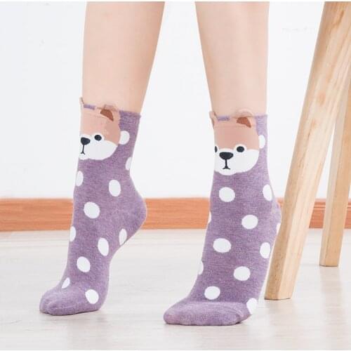 Cartoon Kawaii Women Short Socks Cute Animal Patterned Cotton Student Casual Middle Tube Funny Dogs Beagle Printed Spot Fashion
