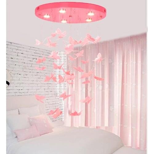 Chandelier childrens princess room bedroom lamp butterfly ceiling lamp led restaurant porch decorative lamp American style