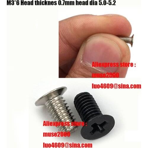 M3*6 thin Countersunk head dia 5.0 0.7 thickness screw flat cross metric hardware screw bolt computer notebook SSD Sscrew