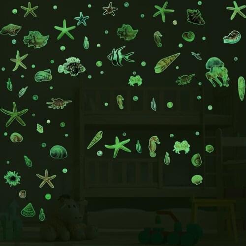 Marine Life Wall Decor Starfish Luminous Stickers Conch Luminous Stickers Green Luminous Wall Stickers for Bedroom Decor