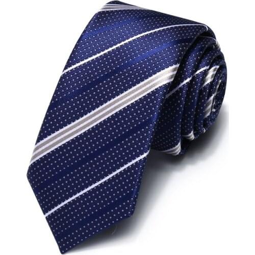 2020 Brand New Fashion High Quality Men 5CM Slim Silver Gray Striped Dot Blue Necktie Formal Suit Neck Tie for Men with Gift Box