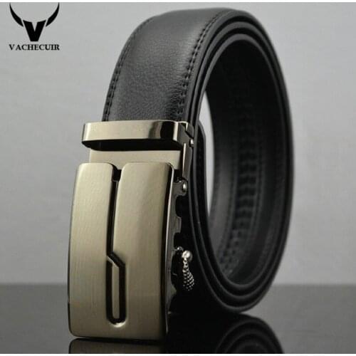 2017 Fashion TOP Cowhide Genuine Leather Men Belt For Men black color Luxury Automatic buckle belt cinto masculino correas Q217