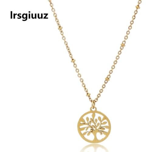 14K Real Gold Plated Stainless Steel Golden Pendant Necklace for Women Jewelry Arbor Vitae Shape Collar Necklaces Party Jewelry