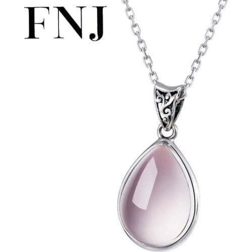 FNJ 925 Silver ross quartz Pendant Hang Pure S925 Thai Silver Pendants Women for Jewelry Making Pink Stone