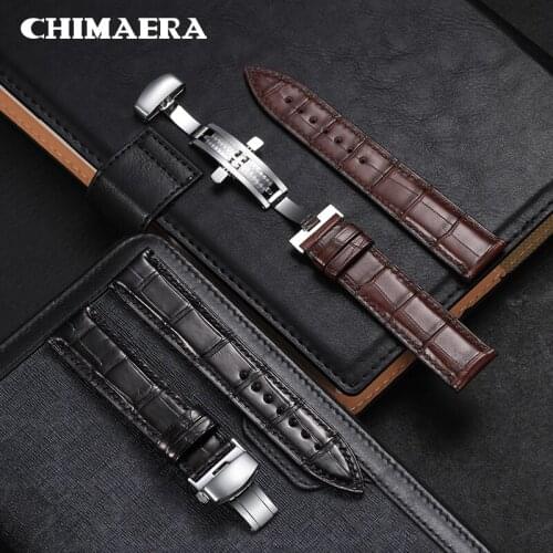 CHIMAERA Watchband 18mm 19mm 20mm 21mm 22mm Soft Genuine Leather Watch Strap Alligator Grain Watch Band with Butterfly Buckle