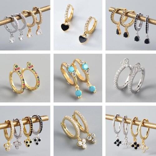 PONYKISS Trendy 925 Sterling Silver Colorful Dangle Zircon huggie Hoop Earrings for Women Anniversary Fine Jewelry Accessory