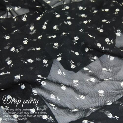 Silk Georgette Chiffon Fabric Dress 8 momme Wide Black and White Floral Skirt Shirt DIY Patchs Sewing