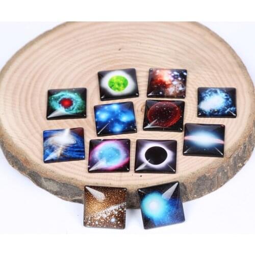 Onwear diy handmade mix space earth galaxy photo square glass cabochon 12mm 20mm 25mm for jewelry making