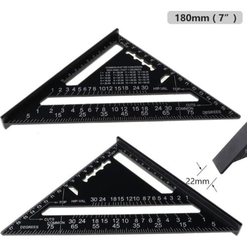 7/12 inch Metric Aluminum Alloy Triangle Angle Ruler Protractor Woodworking Measurement Tool 180/300mm Quick Read Square Layout