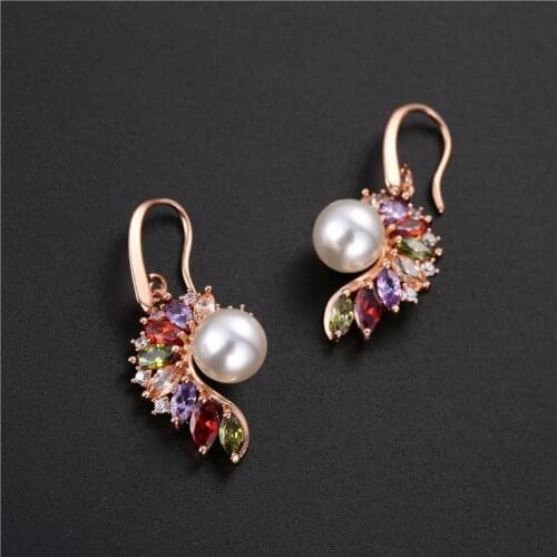 Seven-coloured Rose, Golden Rhine Stone Ear Nails, Environmental Protection Pearl Ear Button Ear Jewelry