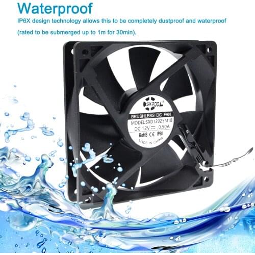 SXDOOL 120MM 12V Waterproof PC Cooling Fan,120X120X25MM Dual Ball Bearing High Speed Air Flow
