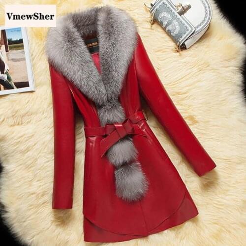 VmewSher Women's Leather Jackets With Fur