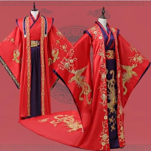 High Quality Zhou Dynasty Traditional Chinese Red Wedding Costume Hanfu for Bride and Groom Delicate Embroidery Costume