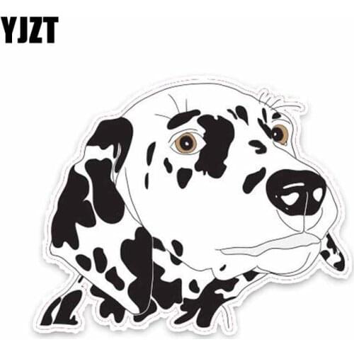 YJZT 14.1*11.5CM Dalmatian Dog Head Car Decoration Bumper Window Sticker C1-4271