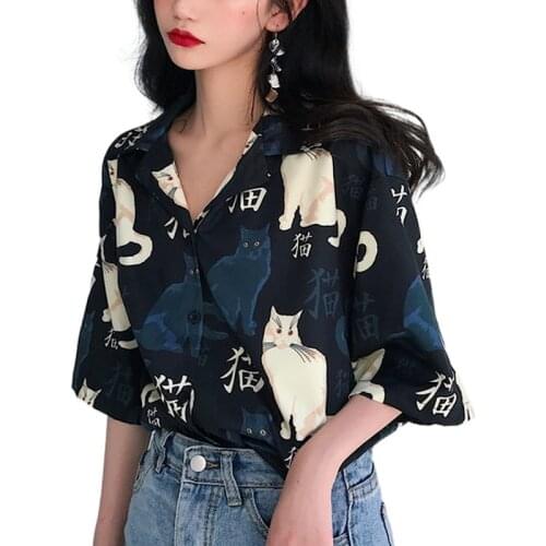 2021 Spring Korean style Long Sleeve Women Blouse Shirt print Loose Oversize Tunic Ladies Shirt Turn Down Collar Female Clothing