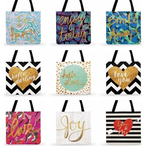 Ladies Shoulder Bag Love Rose Gold Foil Painting Print Tote Bag For Women Casual Tote Foldable Shopping Bag Outdoor Beach Bag