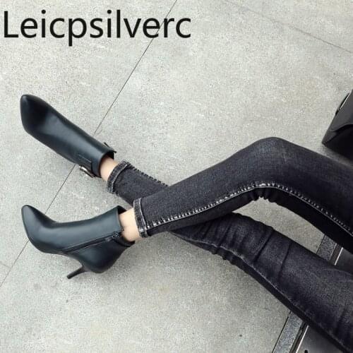 Womens Boots winter new style Pointed Side zipper Fine heel mid heel Womens short Boots plus size 32-46