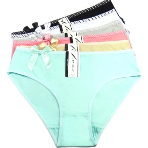 FUNCILAC Womens Briefs Appare Mid Waist Cozy Solid Bow Women Cotton Panties Underwear for Women Plus Size 2xl 3xl 4xl(6pcs/lot)